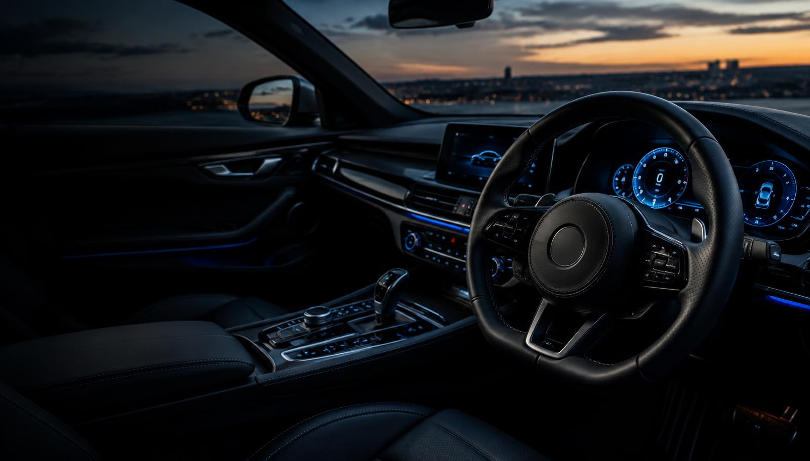 Premium car interior with modern vehicle security